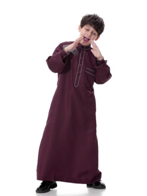 Vestido árabe caftán islámico para niños Abaya Eid musulmán para niños túnica manga larga Jubba Thobe Foto 1 de 4