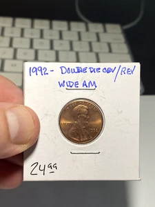 1992 P United States One Cent Error Coin - Double Die (DDO / DDR), Wide AM - Picture 1 of 2