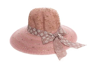 Sombrero para el sol sombrero de verano sombrero de paja rosa con cinta decorativa cinta para flores lazo protección solar - Imagen 1 de 4