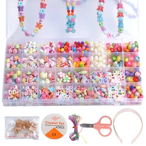 Girls Kids DIY Bracelet Arts Craft Make Own Beads Jewellery Making Set Box Kit - Picture 1 of 4