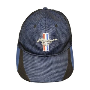 Ford Mustang Logo Tri-Bar Adjustable Strapback Hat Blue Embroidered Licensed - Picture 1 of 8