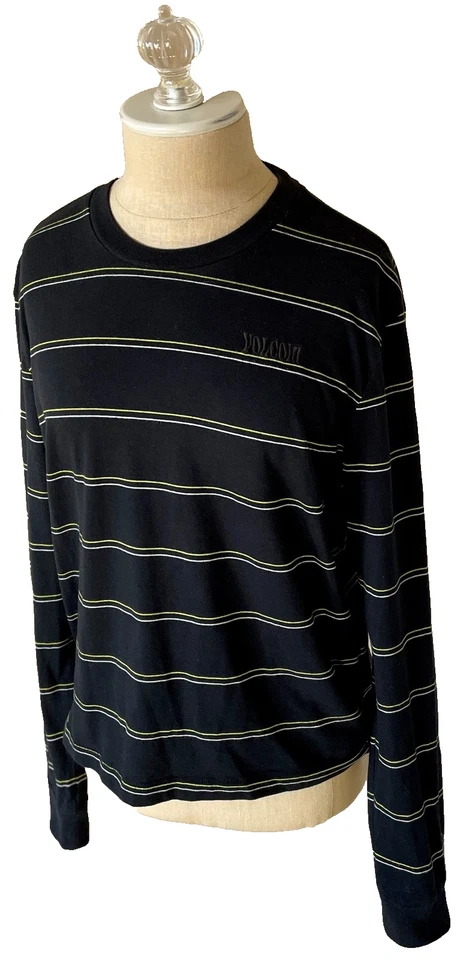 VOLCOM WOMENS Choice Is Yours Crew Long Sleeve Striped Boy Tee S 4 6 Black $38 - Image 1 of 4
