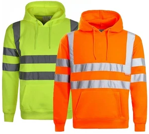 Hi Vis Hoodie Fleece High Visibility Reflective Pullover Top w/ Kangaroo Pocket - Picture 1 of 7
