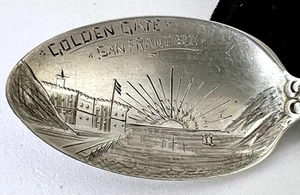 Vintage Souvenir Spoon Hand Engraved GOLDEN GATE SAN FRANCISCO Standing Grizzly - Picture 1 of 5