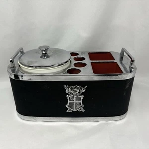 Vecchio set bar musicale caddy decanter etichette secchiello ghiaccio shot bicchieri design crest - Foto 1 di 5