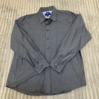 Egara Dress Shirt Non-Iron Slim Fit Button-Down Flip Cuff Blue Plaid Men's XL - Image 1 of 4