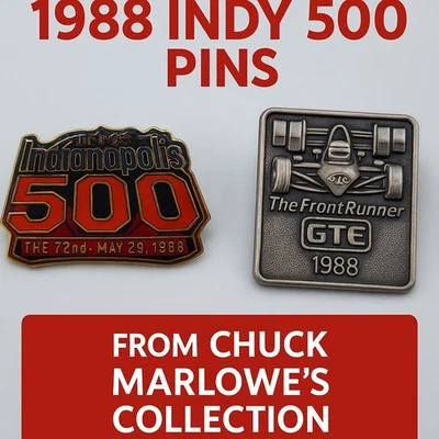 1988 Indy 500 Pins – GTE Front Runner & 72nd Race – Chuck Marlowe Provenance - Image 1 of 4