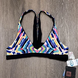 Rip Curl Bikini Top Small Mirage Symmetry Reversible Geometric Print Black NEW - Picture 1 of 11