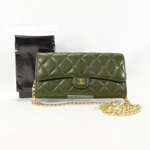 Chanel Matelasse Lambskin Long Wallet Green Chain Shoulder Gold Hardware 100 - Picture 1 of 6