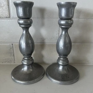 Pair of Vintage 7.25" Pewter Candlesticks Candle Holders - Picture 1 of 8