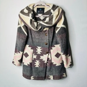 Native Kichwa Handmade Alpaca Blend Shawl Collar Aztec Tribal Print Coat Size M - Picture 1 of 9
