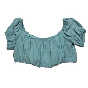 Eloquii Größe 14 Blau Crop Top Bluse Puffärmel Schulterfrei Strand Boho - Bild 1 von 6