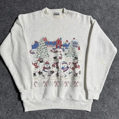 Sudadera Vintage Años 90 ONEITA Muñeco de Nieve Navidad Cuello Redondo Blanca Talla M Hecha en EE. UU. Foto 1 de 3