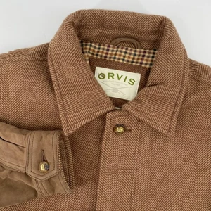 Orvis Men's Large Herringbone Wool Blend Field Jacket Brown Full Zip Outdoor - Picture 1 of 6