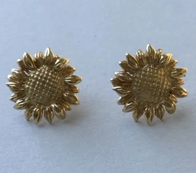 Estate винтажный подлинный 14KT желтое золото 2D подсолнух Post серьги цветы - Изображение 1 из 4
