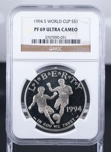 Certified 1994-S Silver $1 NGC PF69 Ultra Cameo World Cup  - Picture 1 of 4