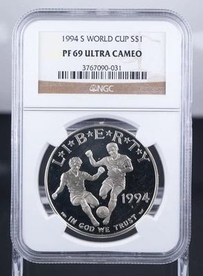 Certified 1994-S Silver $1 NGC PF69 Ultra Cameo World Cup  - Image 1 of 4