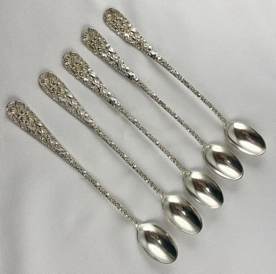 5 cucharas de té heladas Stieff Rose de plata de ley de 8" Foto 1 de 4