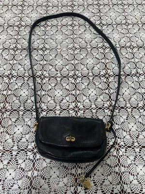 Henri Bendel New York Black Leather Crossbody Bag Gold Hardware Clasp Closure - Image 1 of 4