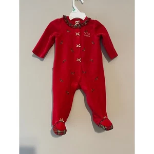 Little Me Baby Red Christmas Velour One Piece Footie - Picture 1 of 8