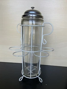 Apothekerglas in weißem Drahtgestell mit Deckel Vintage Glas hoch (13") - Bild 1 von 6