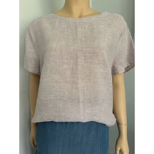 Cynthia Rowley Leinen kastig Top Knopf Akzent Kurzarm Bluse Gr. 2X - Bild 1 von 6