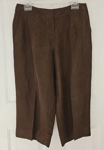 J Jill Womens Linen Silk Blend Capri Pants Wide Leg High Rise Brown Petite Sz 8P - Picture 1 of 5