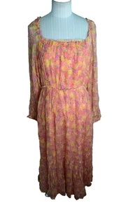 Sundance Kleid Damen Medium rosa Blumen Boho Maxi eckiger Ausschnitt Cottagecore - Bild 1 von 5