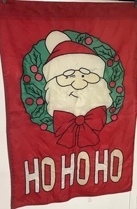 Vintage Santa HO HO HO Weihnachten Hof Garten Flagge Banner 43 x 27 kostenloser Versand - Bild 1 von 4