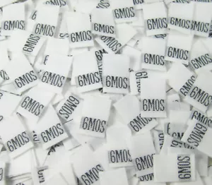 100 PCS WHITE INFANT TODDLER TAFFETA WOVEN SEW CLOTHING SIZE TAG LABEL - 6 MONTH - Picture 1 of 1