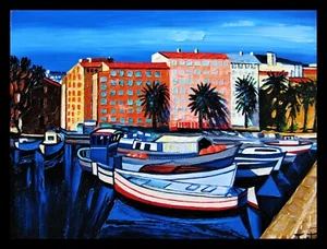 BOATS PALETTE KNIFE TEXTURE OIL PAINTING ART BY IVETA - Picture 1 of 9