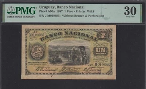 URUGUAY, Banco Nacional 1887 , A90a 1 PESO Serie J PMG 30 , VERY FINE - Picture 1 of 2