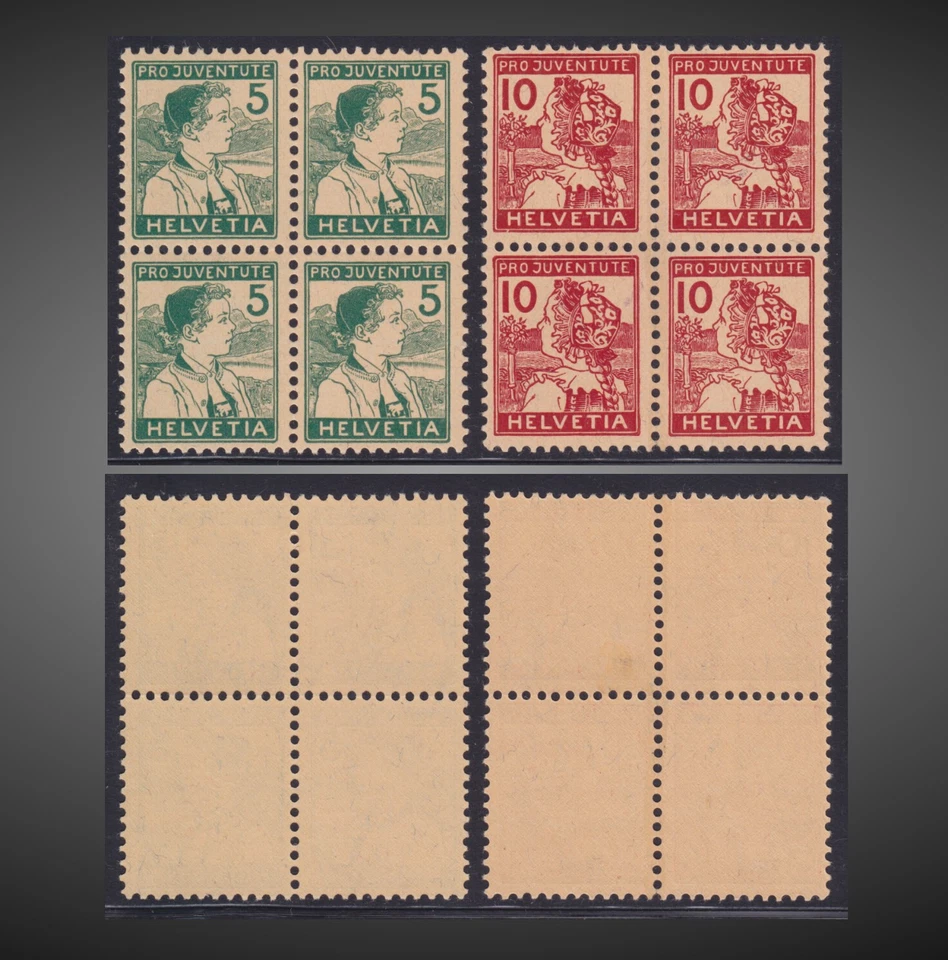 1915 PRO JUVENTUTE BLK OF 4 NEVER HINGED COSTUMES SCT.B2-B3 ZU.2-3 MI.128-129 - Image 1 of 1