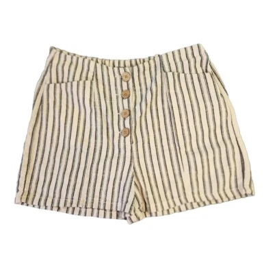 Pantalones Cortos Maurices Mujer 12 Beige Negro Rayas Algodón Mezcla Lino Entrepierna 3 pulgadas Foto 1 de 4