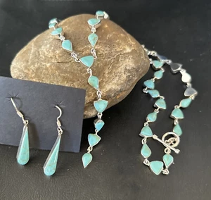 Pendientes y collar Lariat Kingman turquesa navajo de plata de ley 24" 14646 - Imagen 1 de 12