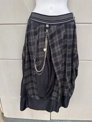 ALTA Falda Drapeada Asimétrica Lana Claire Campbell Talla 6 Gris Tartán Grunge Artística Foto 1 de 4