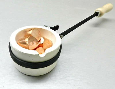 Ceramic Crucible Dish Cup 18 Toz. Melting Crucible & Handle Gold Silver Copper - Image 1 of 4