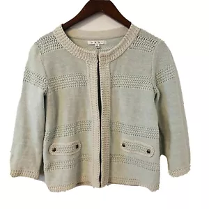 Cabi Tweed Cardigan Sweater Size S Long Sleeves 100% Cotton Modest Crochet Cozy - Imagen 1 de 11