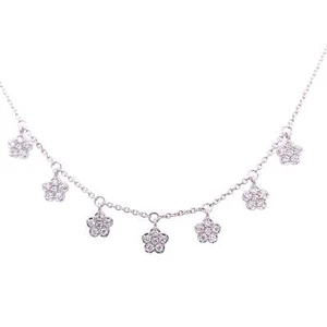 Trendy 18k white gold necklace with dangling diamond flowers - Picture 1 of 6