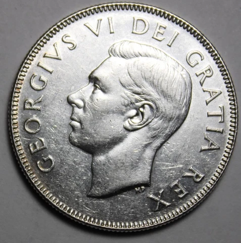 Canada 1948 Silver 50 Cents, High EF Grade, Key Date KGVI (J332) Cover