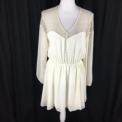 Vestido River Island Encaje Botón Cuello en V Talla 12 EE. UU. 14 UK Perla Marfil Ajuste Acampanado Patín Foto 1 de 4