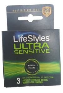 LifeStyles Ultra Sensitive Lubricated Condoms - 3 pk Box SEE PHOTOS FOR EXPIR.. - Picture 1 of 3