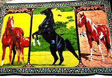 Vintage Ha-Va-Ti HORSES Wall Hanging Felted Fabric Tapestry 34" x 54" 