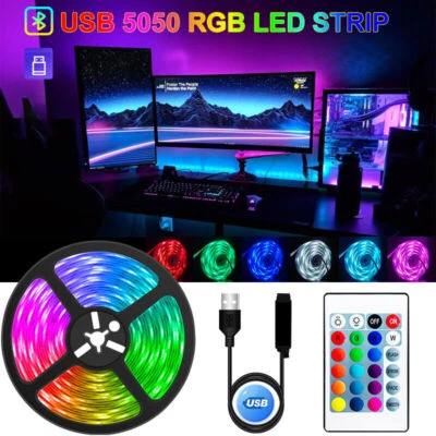 LED Strip Lights 1-5M 5050 RGB Light Colour Changing Tape Cabinet TV Lighting - Image 1 of 4