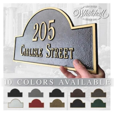 address signWhitehall™ Personalized Cast Metal Address Plaque with Arch Top. Mad - Image 1 of 4