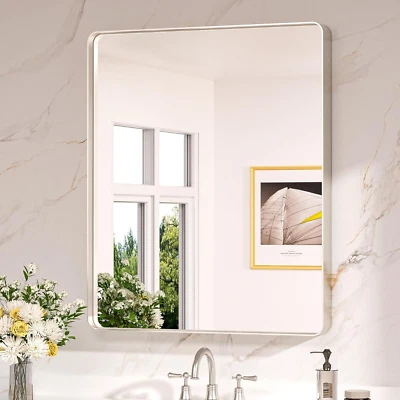 Espejos de baño de níquel cepillado 30 X 36 para lavabo, baño rectangular redondeado Foto 1 de 4