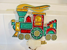 Stained Glass Style Fantasy Steam Coal Locomotive w/ Tender Gift Night Light NIB