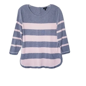 Suéter Talbots Mujer Talla Pequeña Gris Rosa Rayas Cierre Botón Mezcla Algodón - Imagen 1 de 13