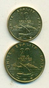 2 UNC. MÜNZEN mit VERSAND AUS DSCHIBUTI - 10 & 20 FRANCS (BEIDE 1999).. $ 22,00 KATALOG - Bild 1 von 2