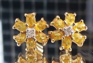 Beautiful Vintage Yellow Sapphire Diamond Flower Cluster 14k earrings - Picture 1 of 13